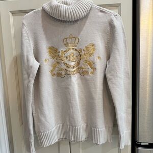 Ralph Lauren Lion Crest Sweater Women’s Size Large White Turtleneck Black Label